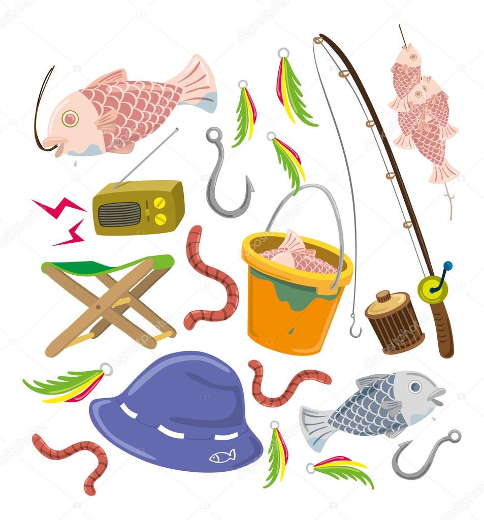 set of colorful fishing icons