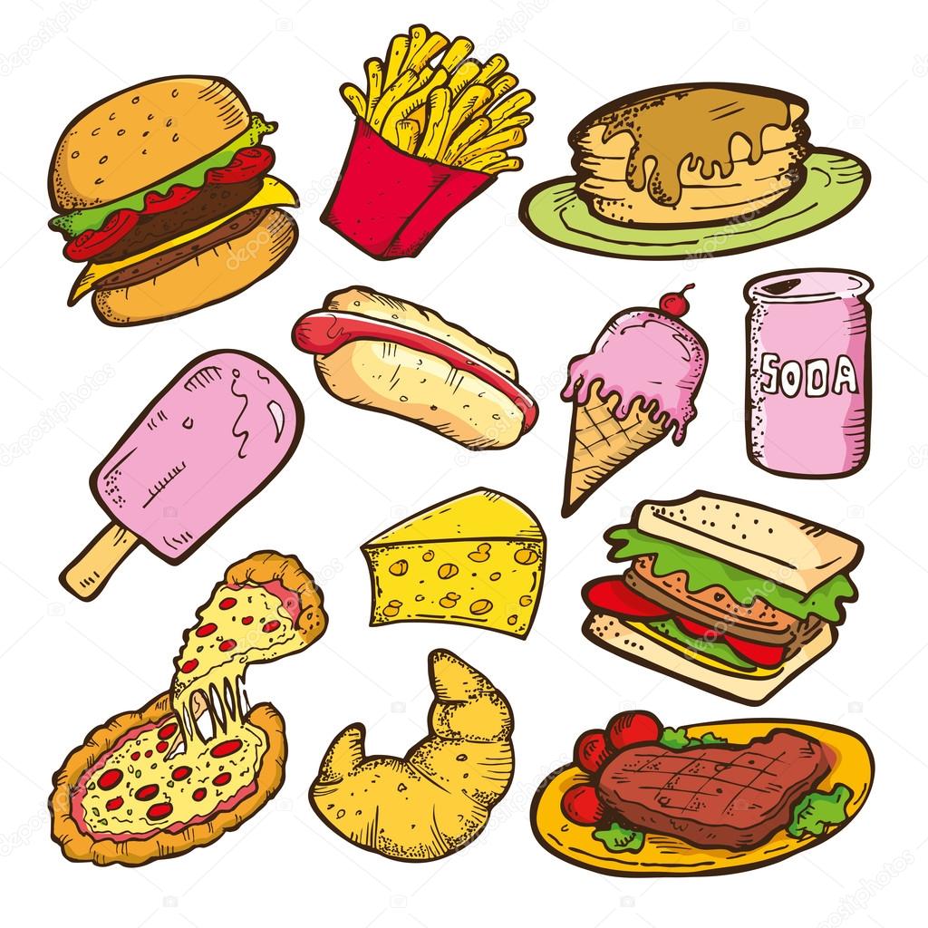 Set of junk food doodle