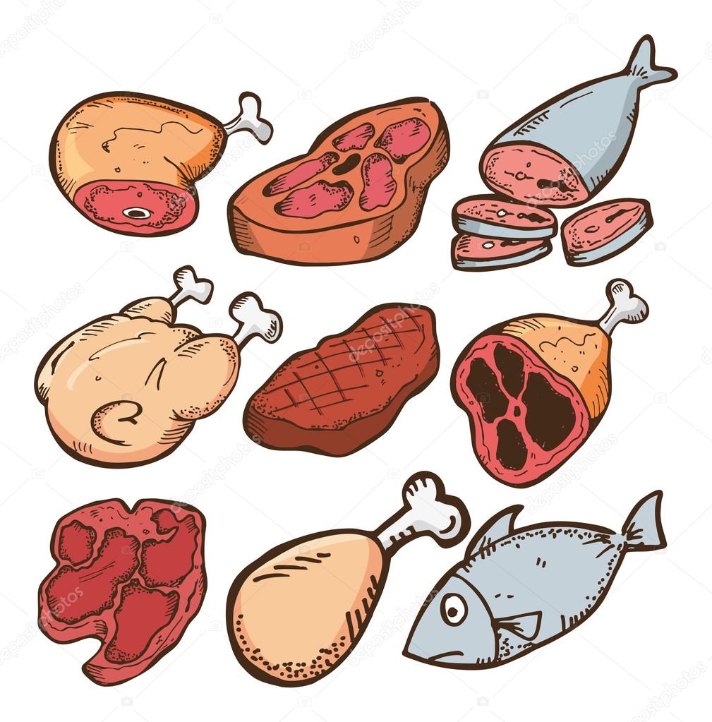 Conjunto de diferentes tipos de carne Stock Vector by ©mhatzapa 59808729