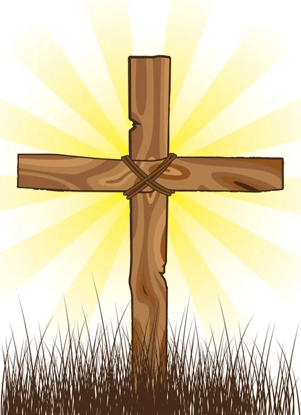 草に木製の十字架 — ストックベクタ