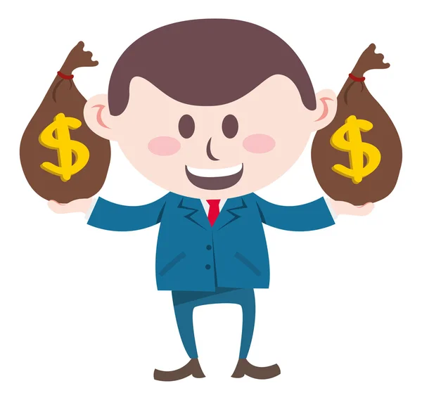 Businessman holding two sacks of money — Stock Vector