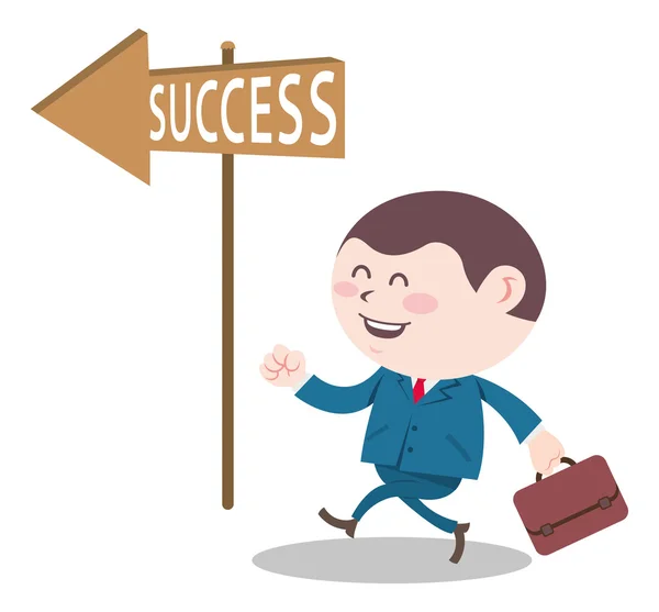 Biznesmen spaceru znakiem sukcesu — Wektor stockowy