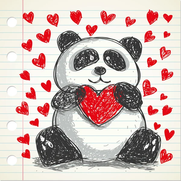 Panda kramas hjärtat doodle — Stock vektor