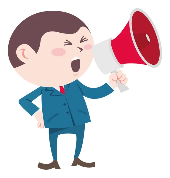 Businessman shouting using megaphone — Stock Vector