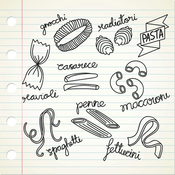 Diverses pâtes italiennes — Image vectorielle