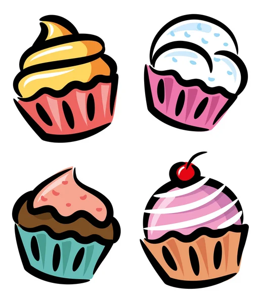 Cupcakes y yogures al estilo garabato — Vector de stock