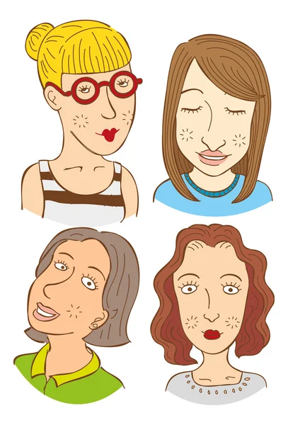 Visages de bande dessinée féminine — Image vectorielle