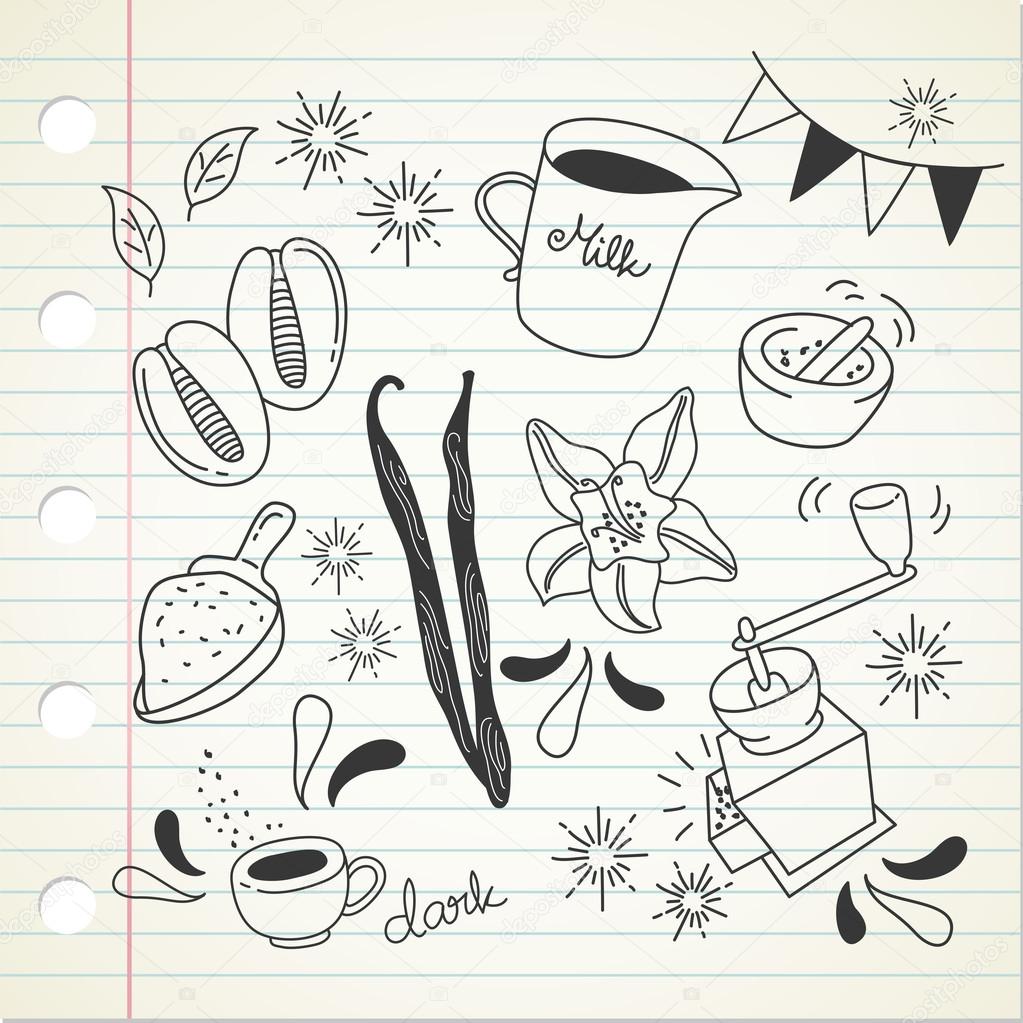 Coffee and vanilla in doodle style Stock Vector Image by ©mhatzapa