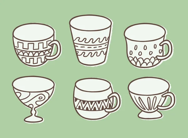 Antiguo, viejo conjunto de tazas — Vector de stock