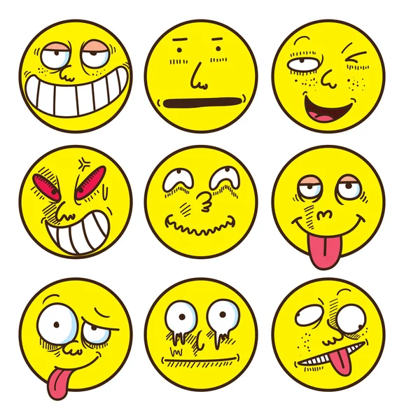 Emoticon, set volti — Vettoriale Stock