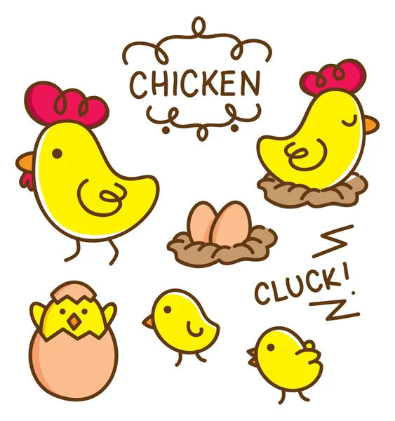 Cartoon chicken and eggs — Stock Vector