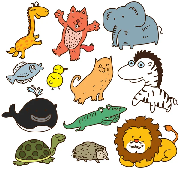 Färgade tecknade djur set — Stock vektor