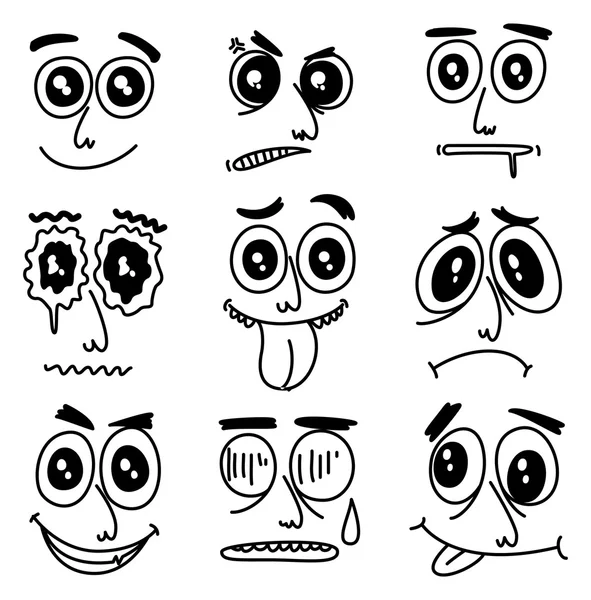 Lindas expresiones de cara de dibujos animados — Vector de stock