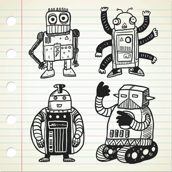 Conjunto de robots de dibujos animados — Vector de stock