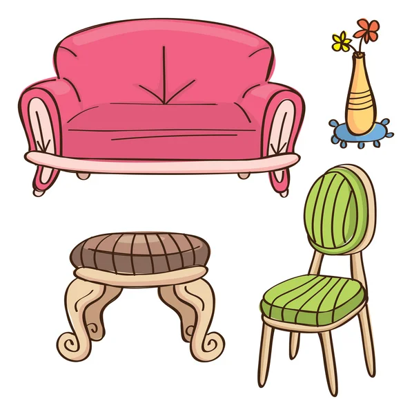 Muebles de dibujos animados, conjunto interior — Vector de stock