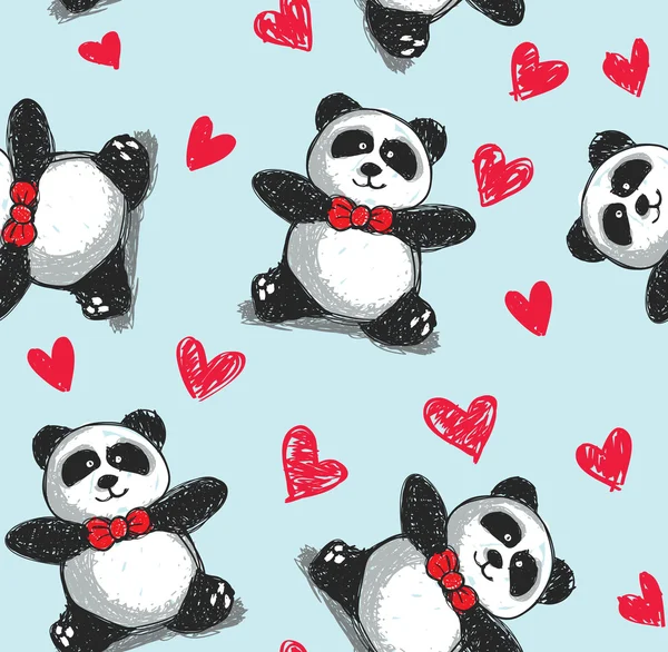 Panda med hjärtan bakgrund — Stock vektor