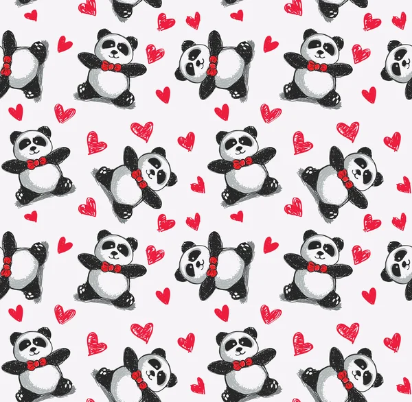 Panda met harten achtergrond — Stockvector