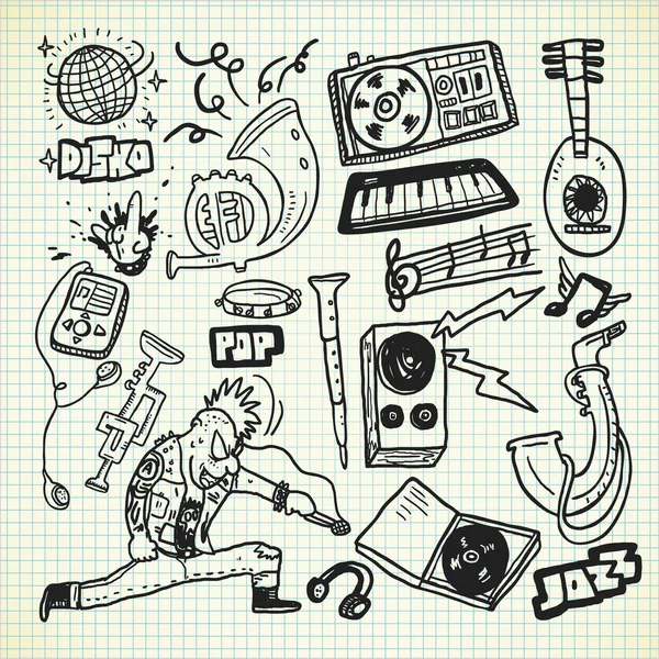 Icônes instruments de musique de dessin animé — Image vectorielle
