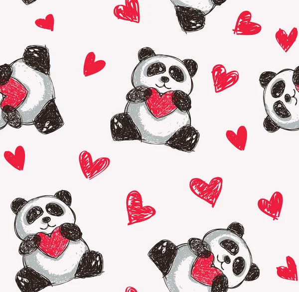 Panda with hearts background — Stock Vector
