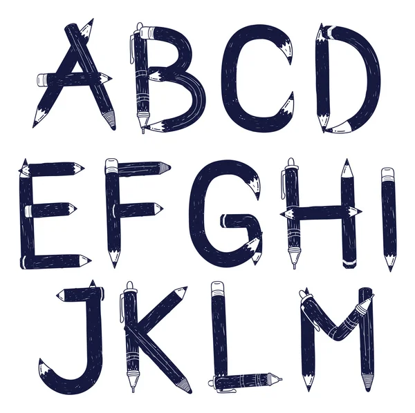 Alfabetet, font med pennor — Stock vektor
