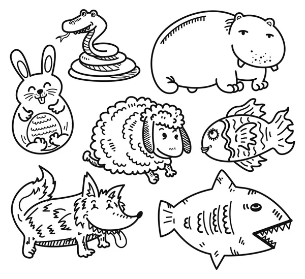 만화 스케치 동물의 집합 — 스톡 벡터