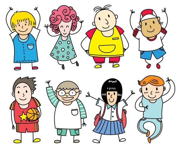 Conjunto de niños de dibujos animados felices — Vector de stock