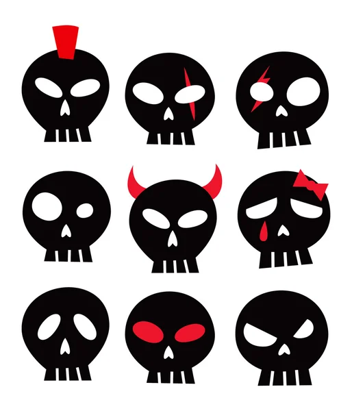 Cute cartoon skulls set — Stock Vector