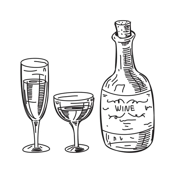 şarap şişesi ve bardaklar