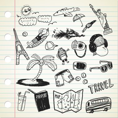 seyahat, tatil karikatür Icons set