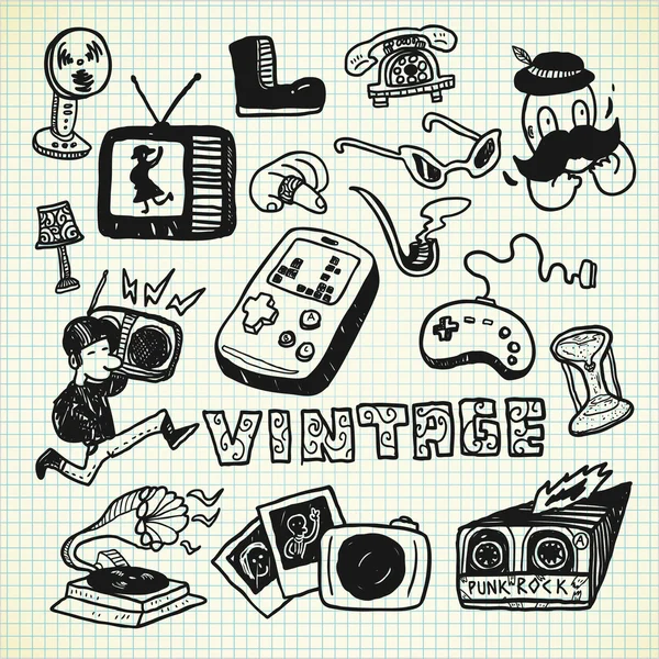 Conjunto de iconos de dibujos animados vintage — Vector de stock