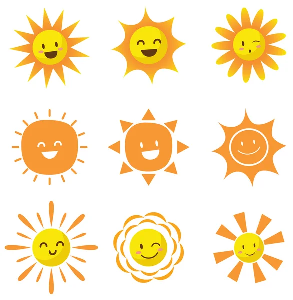 Conjunto de iconos de dibujos animados lindo sol — Vector de stock