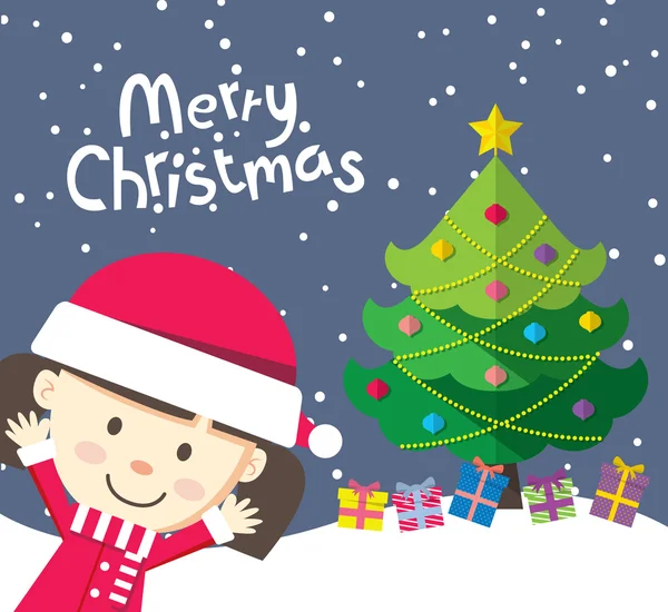 Милая маленькая девочка и рождественская елка — стоковый вектор