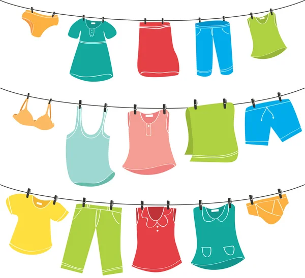 Clothing hanging on ropes — Stock Vector