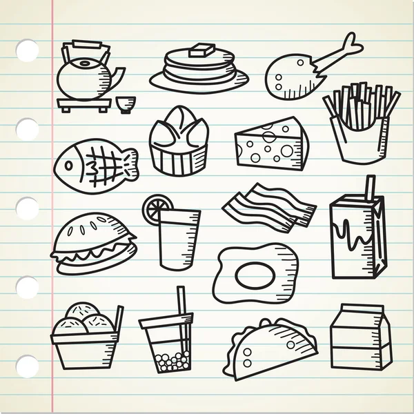 Yiyecek ve içecek karikatür simgeleri — Stok Vektör