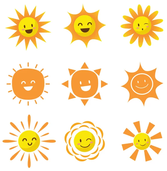 Verzameling van cute cartoon zon pictogrammen — Stockvector