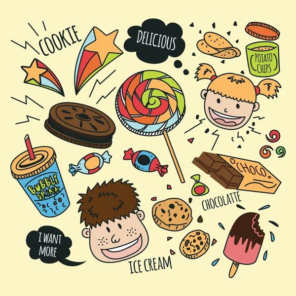 Varios iconos de dibujos animados snack — Archivo Imágenes Vectoriales