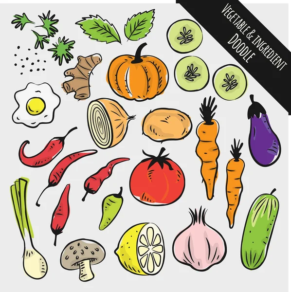 Conjunto de vegetais e ingredientes ícones — Vetor de Stock
