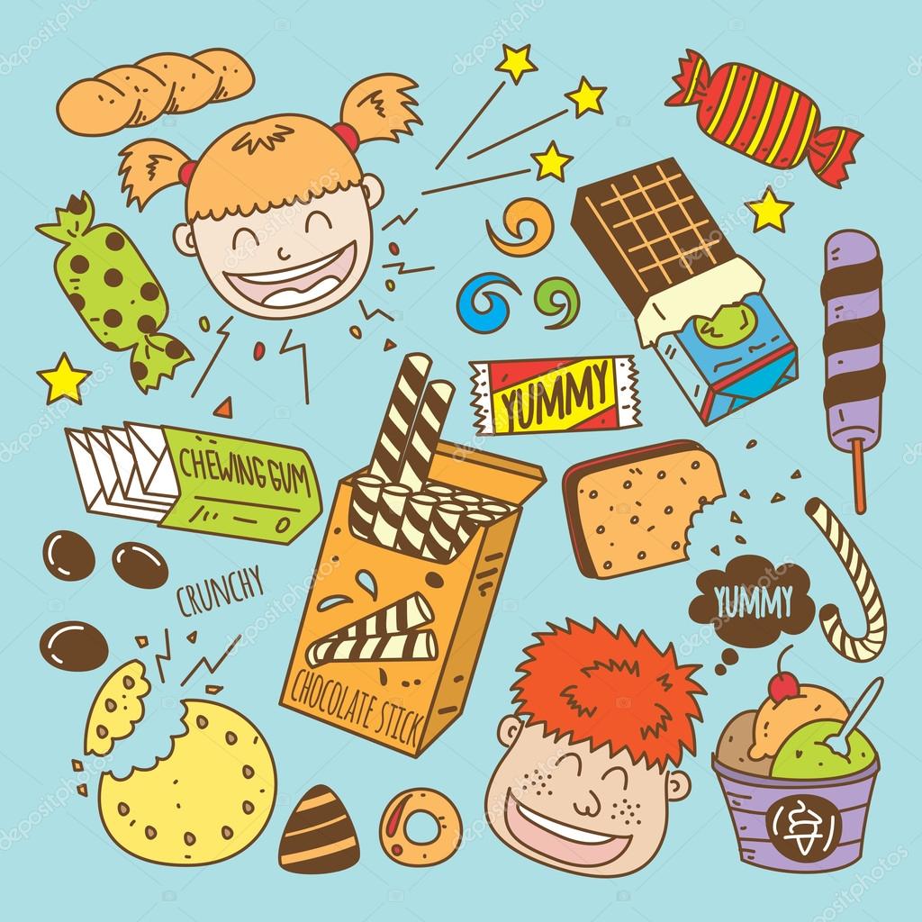various snack cartoon icons Stock Vector mhatzapa 