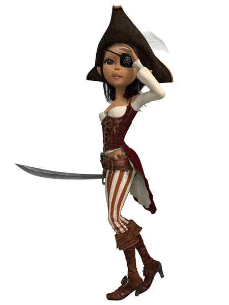 Renderen Van Een Leuke Toon Piraat Meisje — Stockfoto
