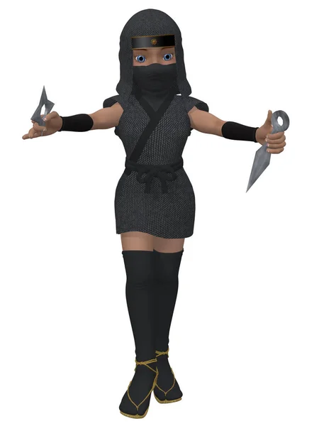 Render Cute Toon Ninja Girl — Stock Photo, Image