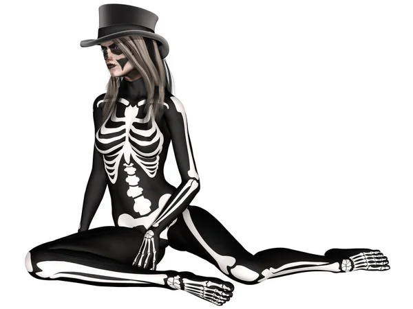 Візуалізація Сексуальної Дівчини Яка Позує Костюмі Кузова Скелета — стокове фото