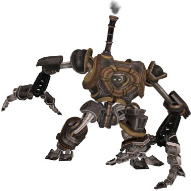 Steampunk robotunun 3D canlandırması