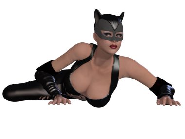 Kostümlü seksi bir kızın 3 boyutlu resmi.