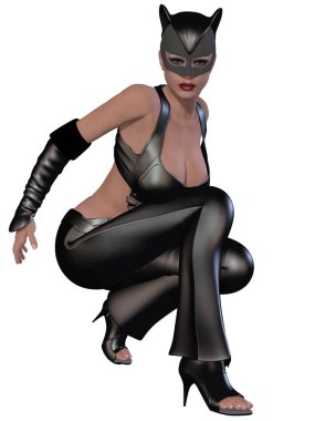 Kostümlü seksi bir kızın 3 boyutlu resmi.