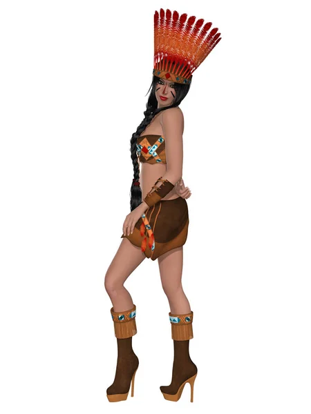 Illustration Sexy Woman Native Indian Costume — Stok fotoğraf