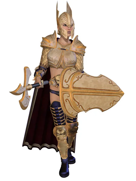 3d illustration of a woman in a medieval fantasy armor