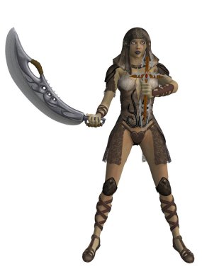 Fantezi vampir avcısı kıyafetli bir kadın figürü.