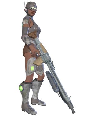 Bilim kurgu kostümlü bir kadın figürü.