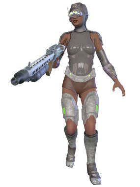 Bilim kurgu kostümlü bir kadın figürü.