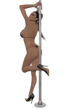 Direğin üzerinde dans eden seksi bir kadının üç boyutlu resmi.